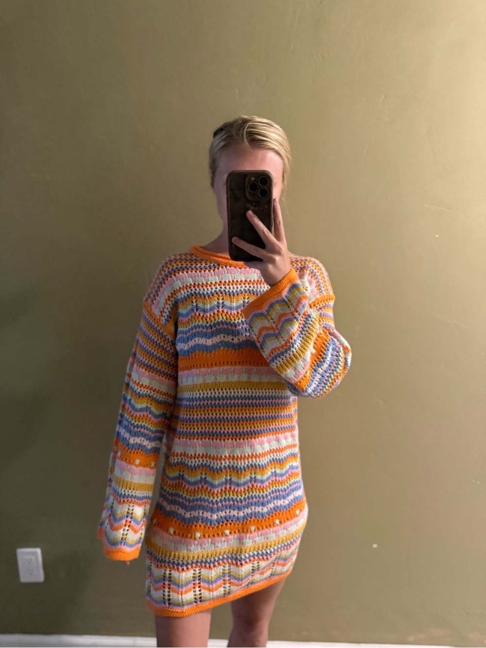 Multicolor Striped Crochet Knit Womens dress